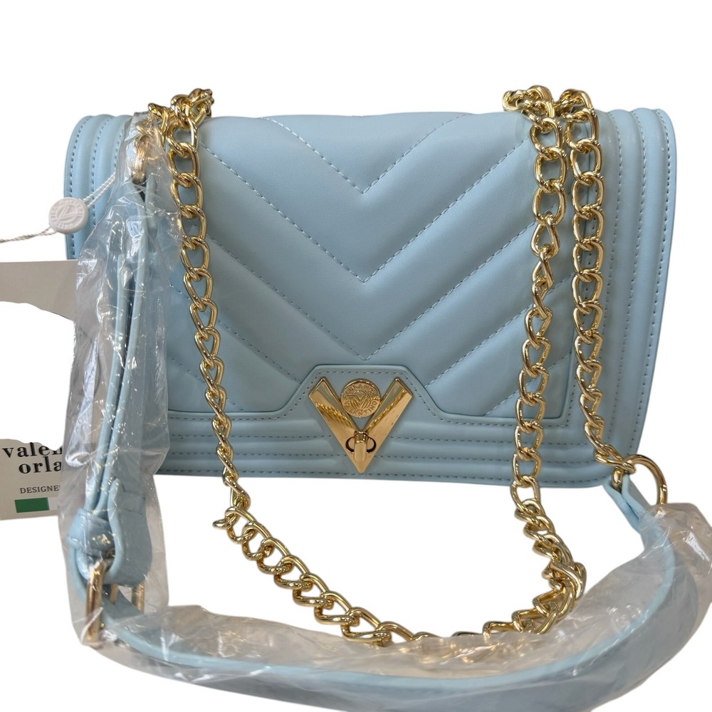 Valentino Orlandi Light Blue Quilted Chain Shoulder Bag Coquette Old Money Chic - Picture 2 of 8